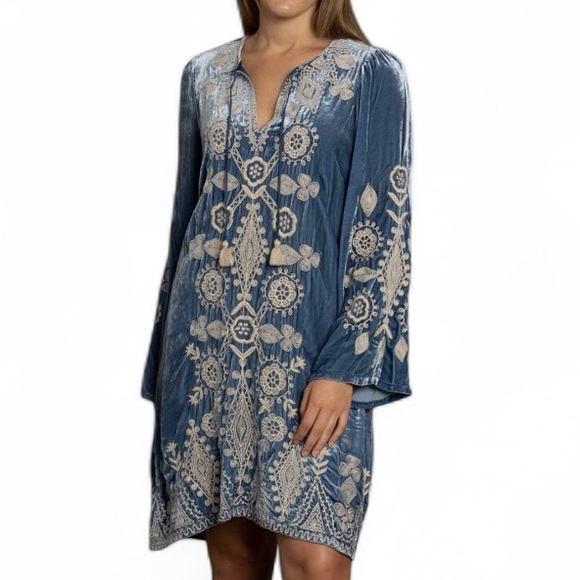 Floral Embroidery Johnny Was Black Velvet Dress Johnny Was Liona Heavily  Embroidered Velvet Dress NWT